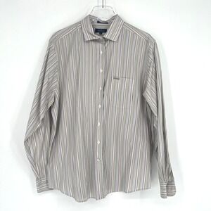 Vtg Faconnable Shirt Womens XL‎ Purple Green Button Up Office Preppy Striped